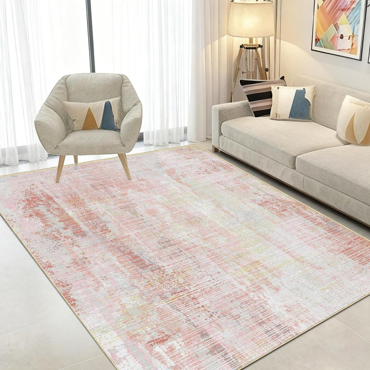 Vintage Altrosa Teppich 200x300cm – Weicher Kurzflor & Abstrakt