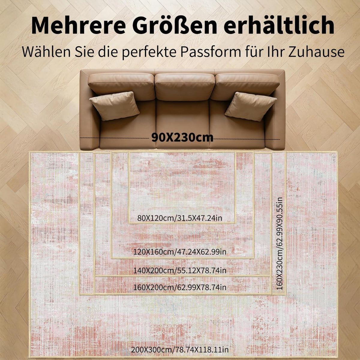 Vintage Altrosa Teppich 200x300cm – Weicher Kurzflor & Abstrakt