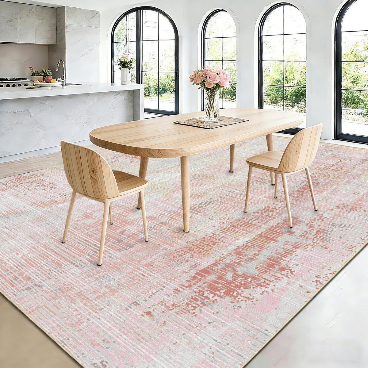 Vintage Altrosa Teppich 200x300cm – Weicher Kurzflor & Abstrakt