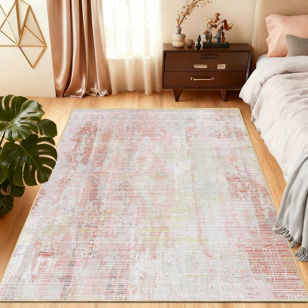 Vintage Teppich Altrosa Rosa 160x200cm – Weicher Kurzflor Teppich