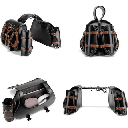 Motorrad Satteltasche 30L Wasserdicht mit Flaschenhalter in Lederoptik