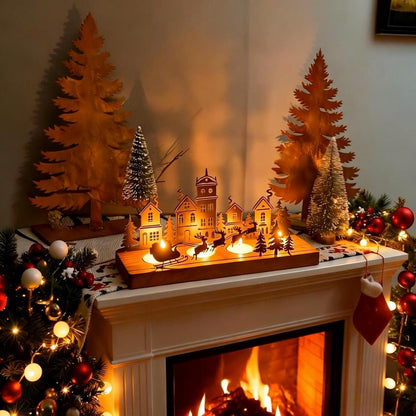 Adventskranz Metall mit Holz für 4 Teelichter, Weihnachtsdeko