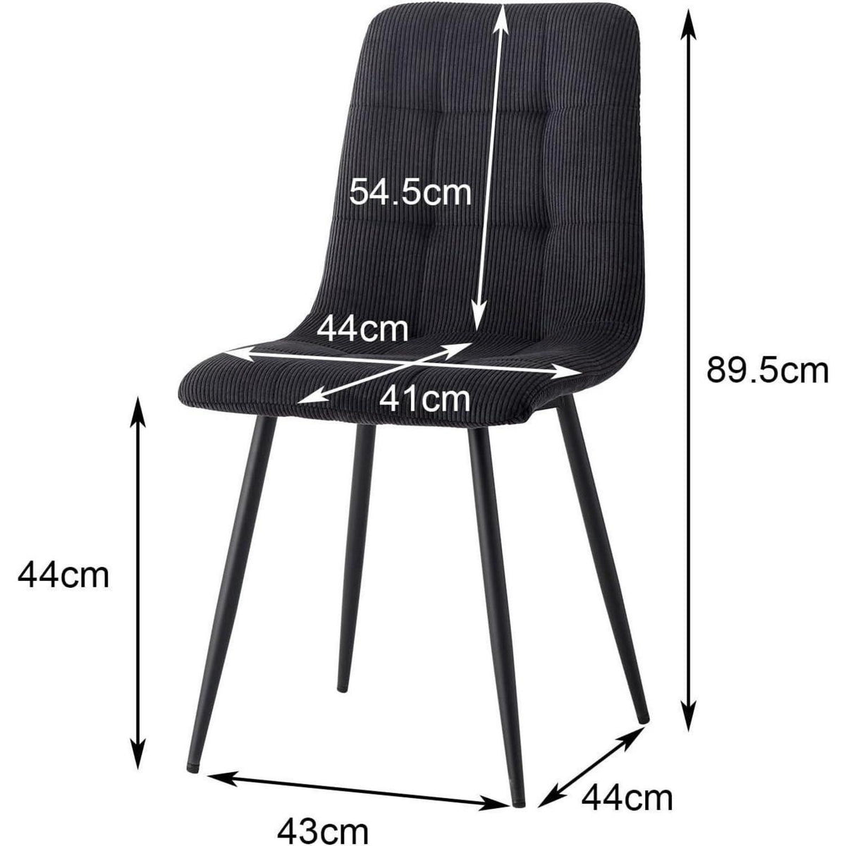 4er-Set Esszimmerstühle Nordic, Schwarz, Cord & Metall