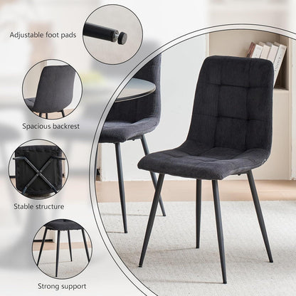 4er-Set Esszimmerstühle Nordic, Schwarz, Cord & Metall