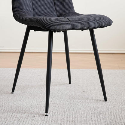 2er-Set Esszimmerstühle Schwarz, Bequeme Cord-Stühle mit Metallbeinen