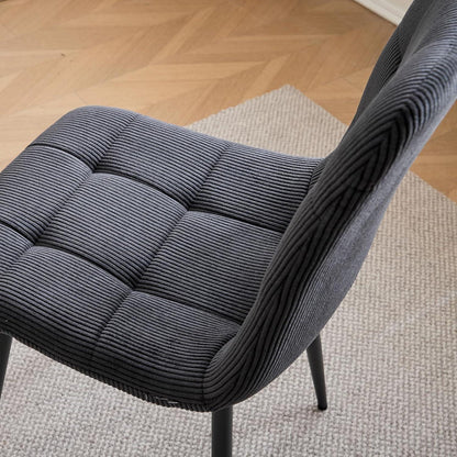 2er-Set Esszimmerstühle Schwarz, Bequeme Cord-Stühle mit Metallbeinen