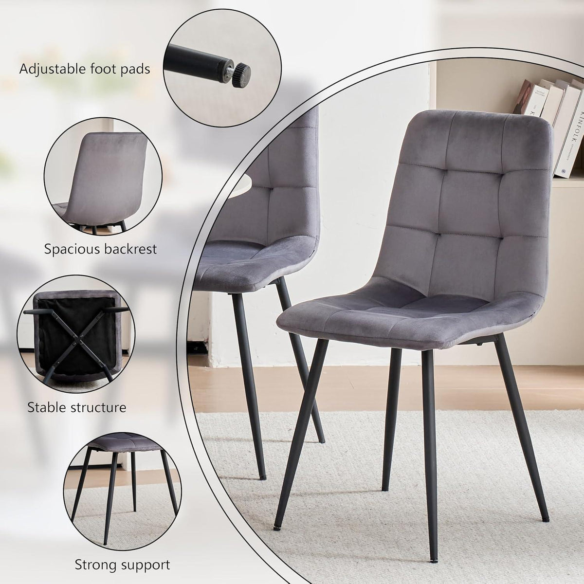 6er-Set Esszimmerstühle Samt Schwarz – Modern & Bequem