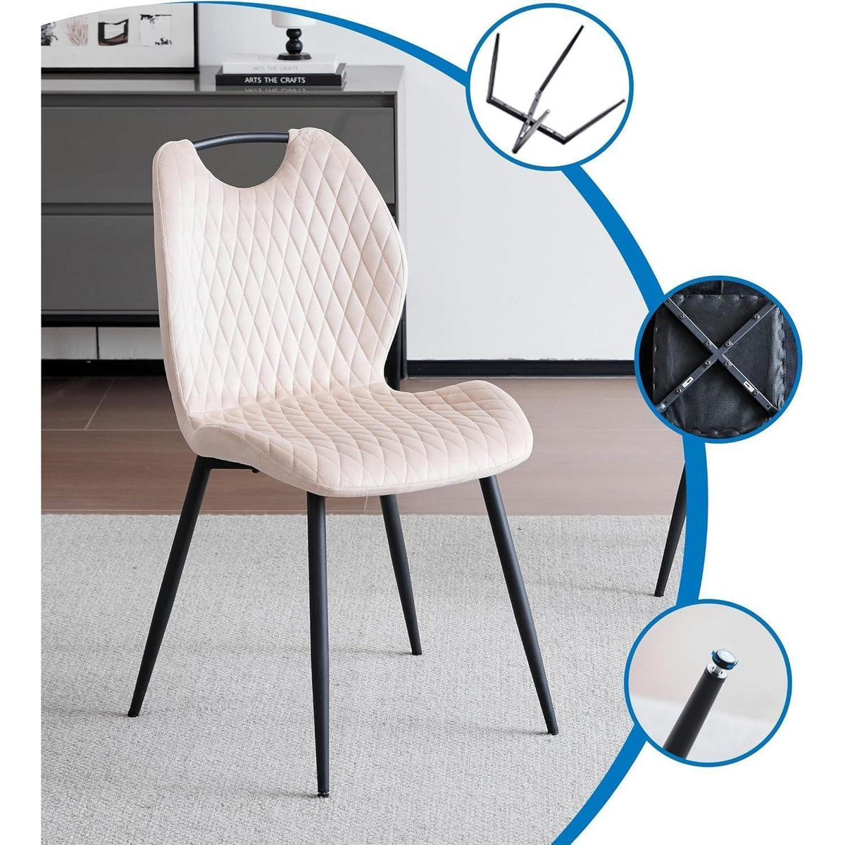 Beige Esszimmerstühle 2er-Set mit Stoffbezug & Metallbeinen