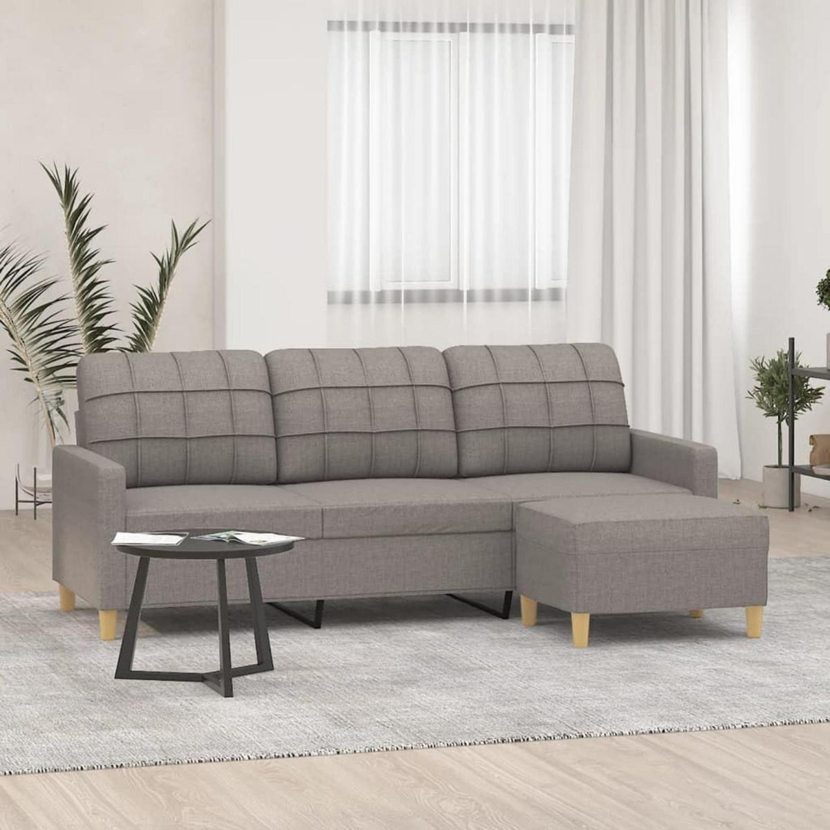 3-Sitzer Sofa mit Hocker, Taupe, 180 cm – Modern & Schlaffunktion