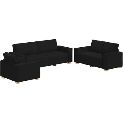 Schwarz Sofa Set: 3-Sitzer, 2-Sitzer & Sessel | Stoff & Komfort