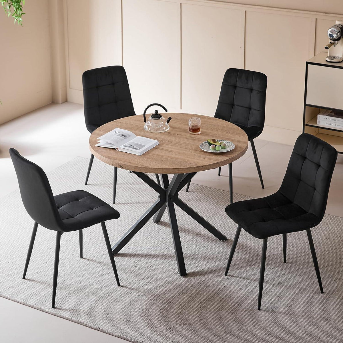 8er-Set Esszimmerstühle Samt Schwarz – Bequeme Moderne