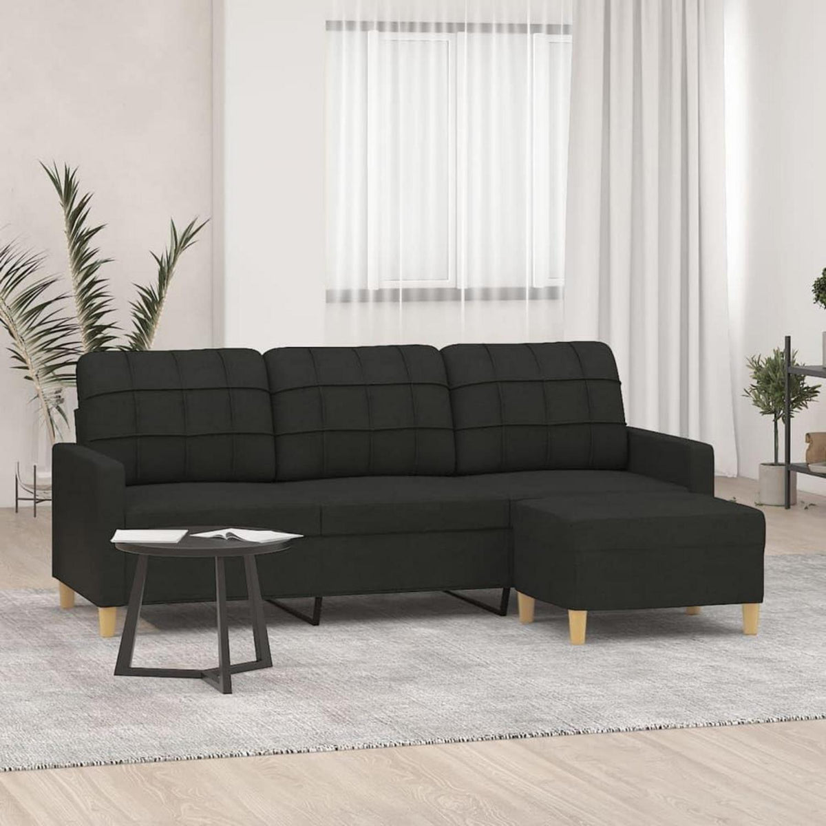 3-Sitzer Sofa mit Hocker & Schlaffunktion Schwarz 180cm