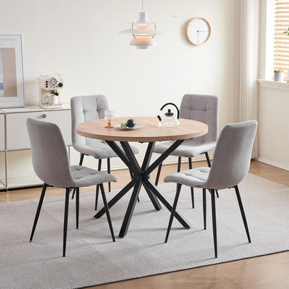 8er-Set Esszimmerstühle Nordisch, Hellgrau | Bequeme Cord-Stühle mit Metallbeinen