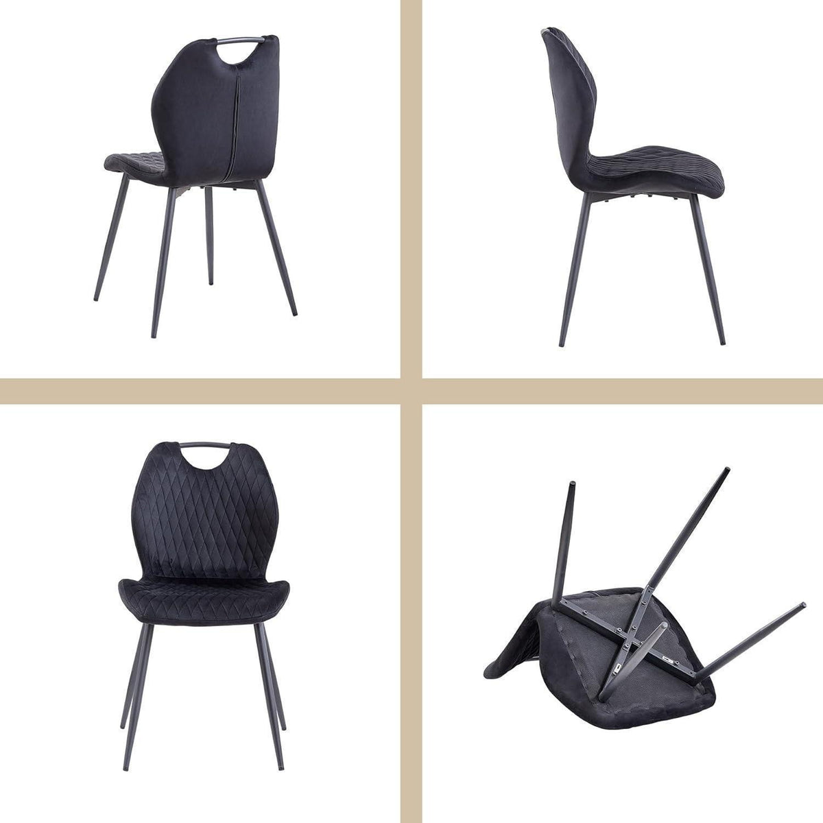 Moderner Esszimmerstuhl Set 2er – Samt & Metall Schwarz
