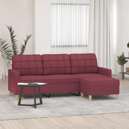 3-Sitzer Sofa mit Hocker, Weinrot 180cm – Schlaffunktion
