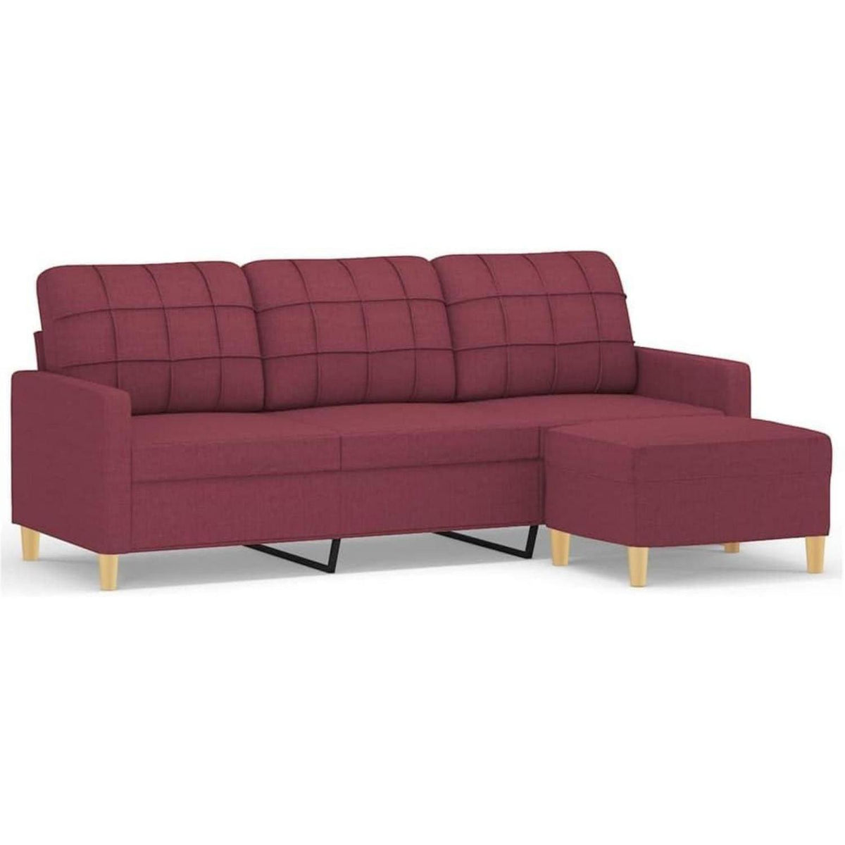 3-Sitzer Sofa mit Hocker, Weinrot 180cm – Schlaffunktion