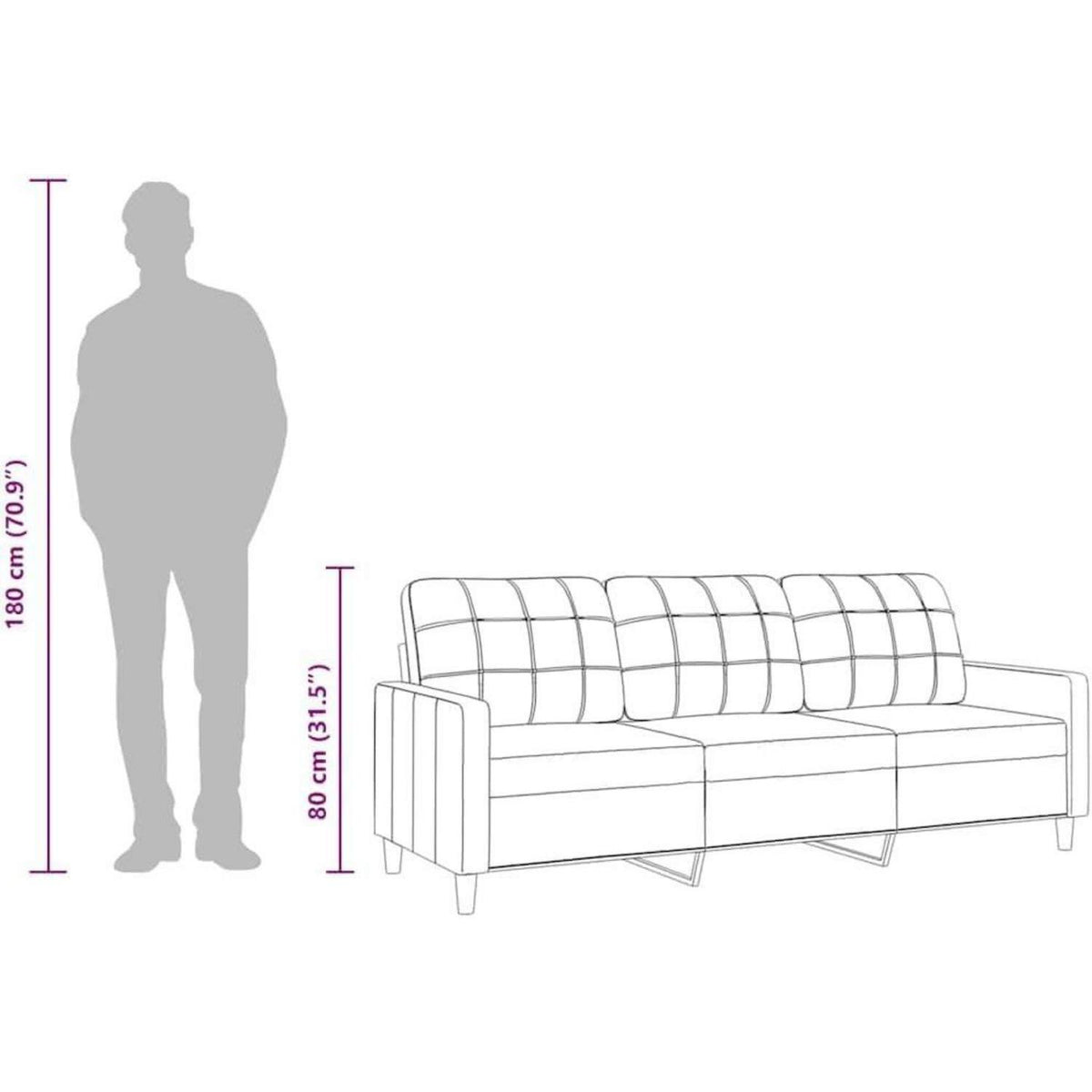 3-Sitzer Sofa Taupe – Bequemes Polstersofa 210 cm mit Kissen