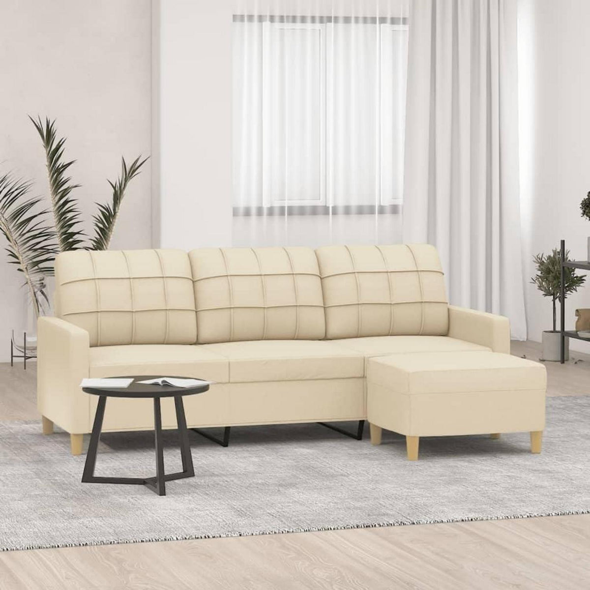 3-Sitzer Sofa mit Hocker & Schlaffunktion, Creme