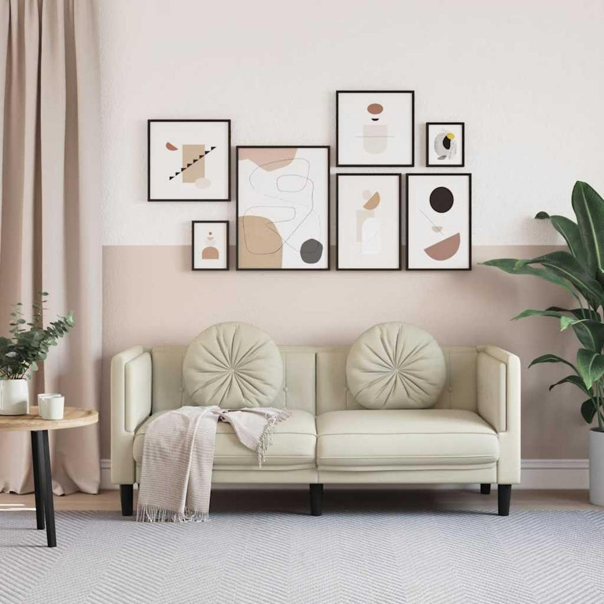 Modernes 2-Sitzer Sofa mit Samtbezug in Creme