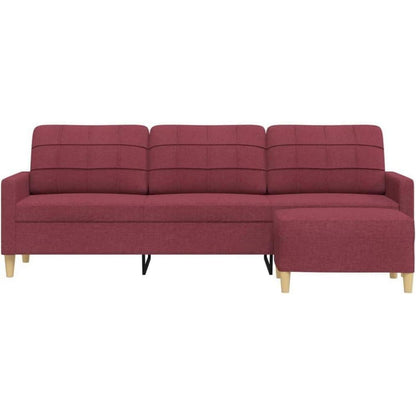 3-Sitzer Sofa mit Hocker, Weinrot – Schlaffunktion & Modernes Design