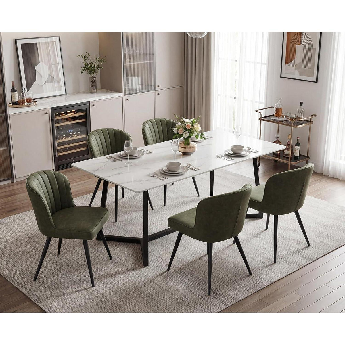 Moderner Küchenstuhl Set (4er) – Grün in Lederoptik