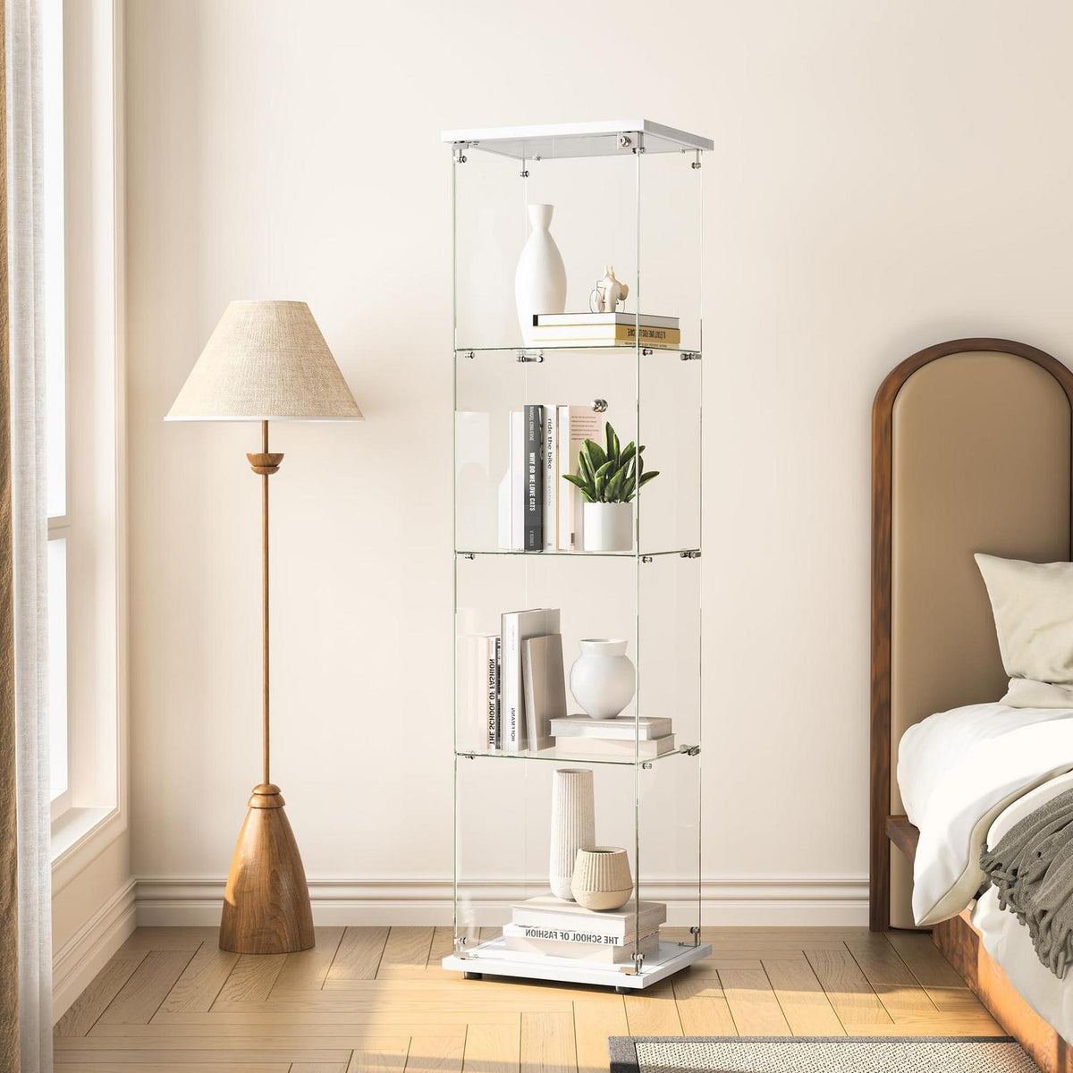 Glasvitrine mit Schloss & 4 Einlegeböden - 164x42x36cm Weiß