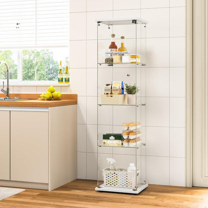 Glasvitrine mit Schloss & 4 Einlegeböden - 164x42x36cm Weiß
