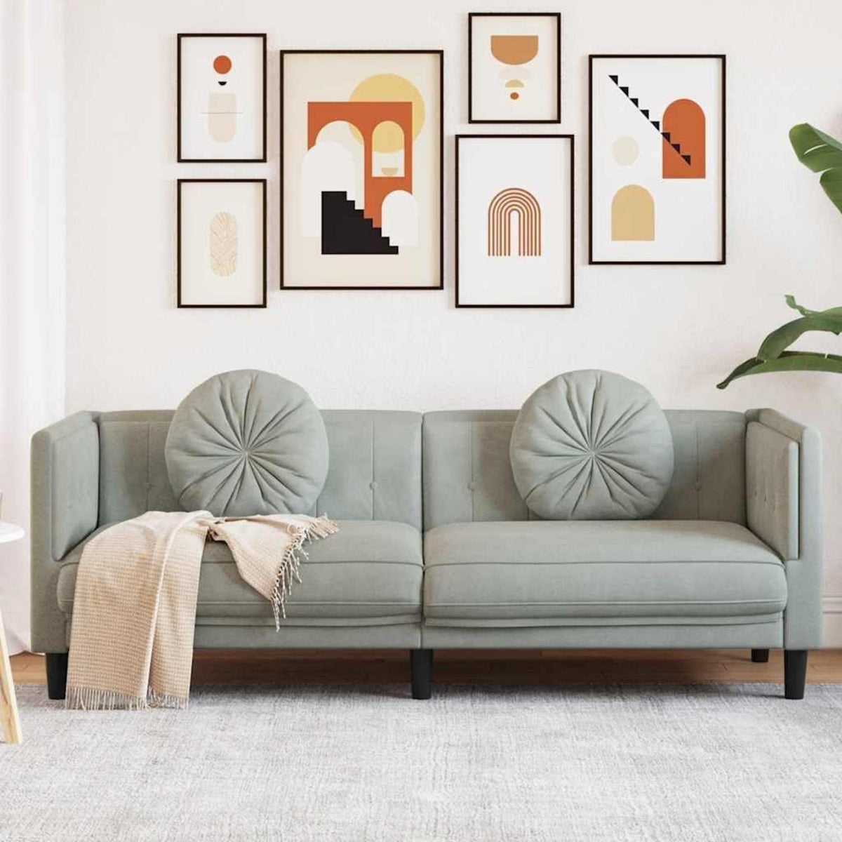 3-Sitzer Samt Sofa Modernes Wohnzimmer Sofa Hellgrau