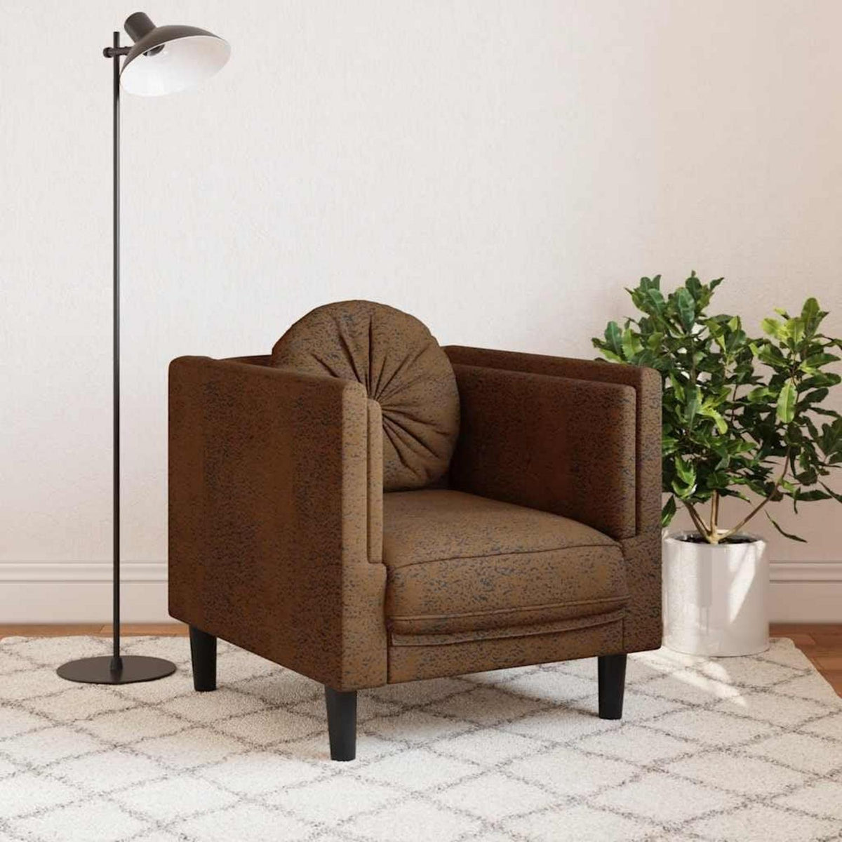 Bequemes Wohnzimmer Sofa mit Kunstleder & Kissen, Braun