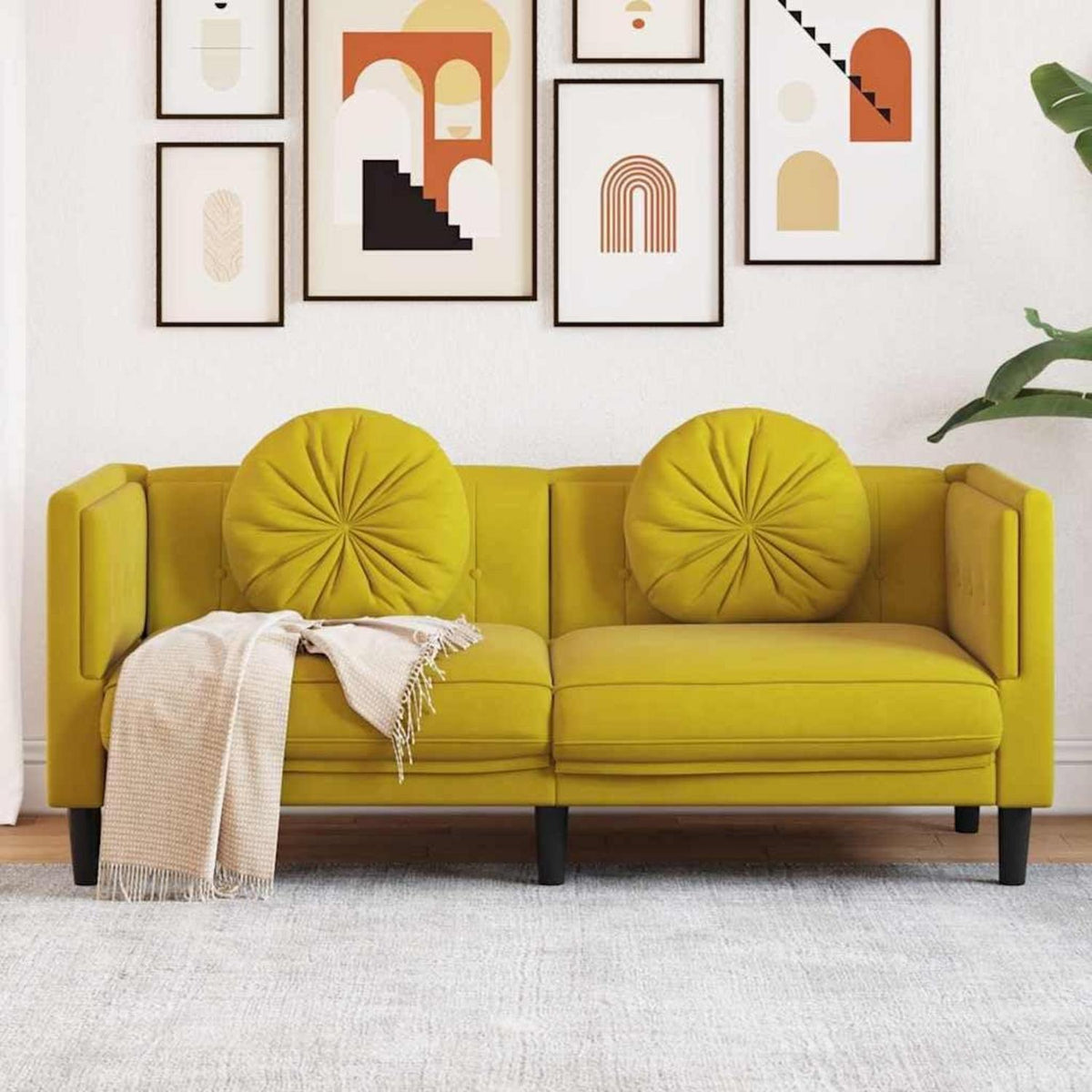2-Sitzer Sofa Gelb Samt – Bequeme Couch für Wohnzimmer