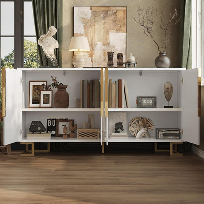 Weißes Sideboard mit 2 Türen & 4 Fächern – Geometrisches Design