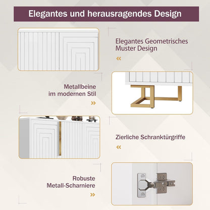 Weißes Sideboard mit 2 Türen & 4 Fächern – Geometrisches Design
