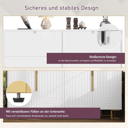 Weißes Sideboard mit 2 Türen & 4 Fächern – Geometrisches Design