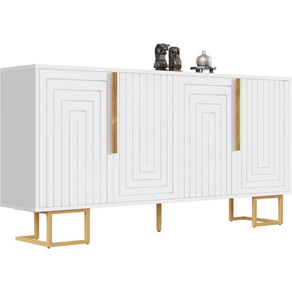 Weißes Sideboard mit 2 Türen & 4 Fächern – Geometrisches Design