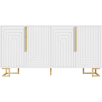 Weißes Sideboard mit 2 Türen & 4 Fächern – Geometrisches Design