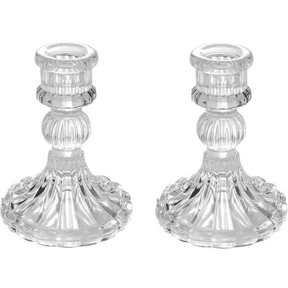 2er Set Glas Kerzenständer Streifen-Stil transparent