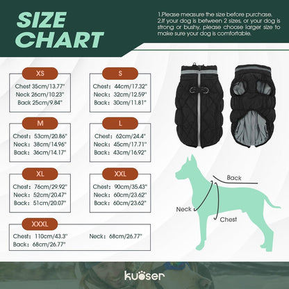 Kuoser Hundemantel Winter Wasserdicht & Winddicht Schwarz XS
