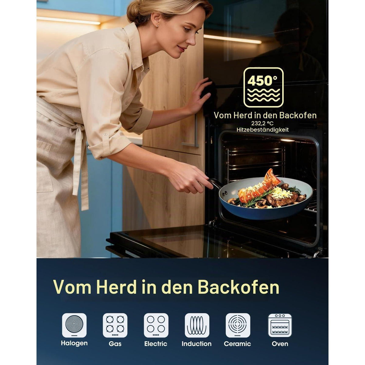 3-teiliges Keramik Pfannenset – Antihaft & Induktionsgeeignet Dunkelblau