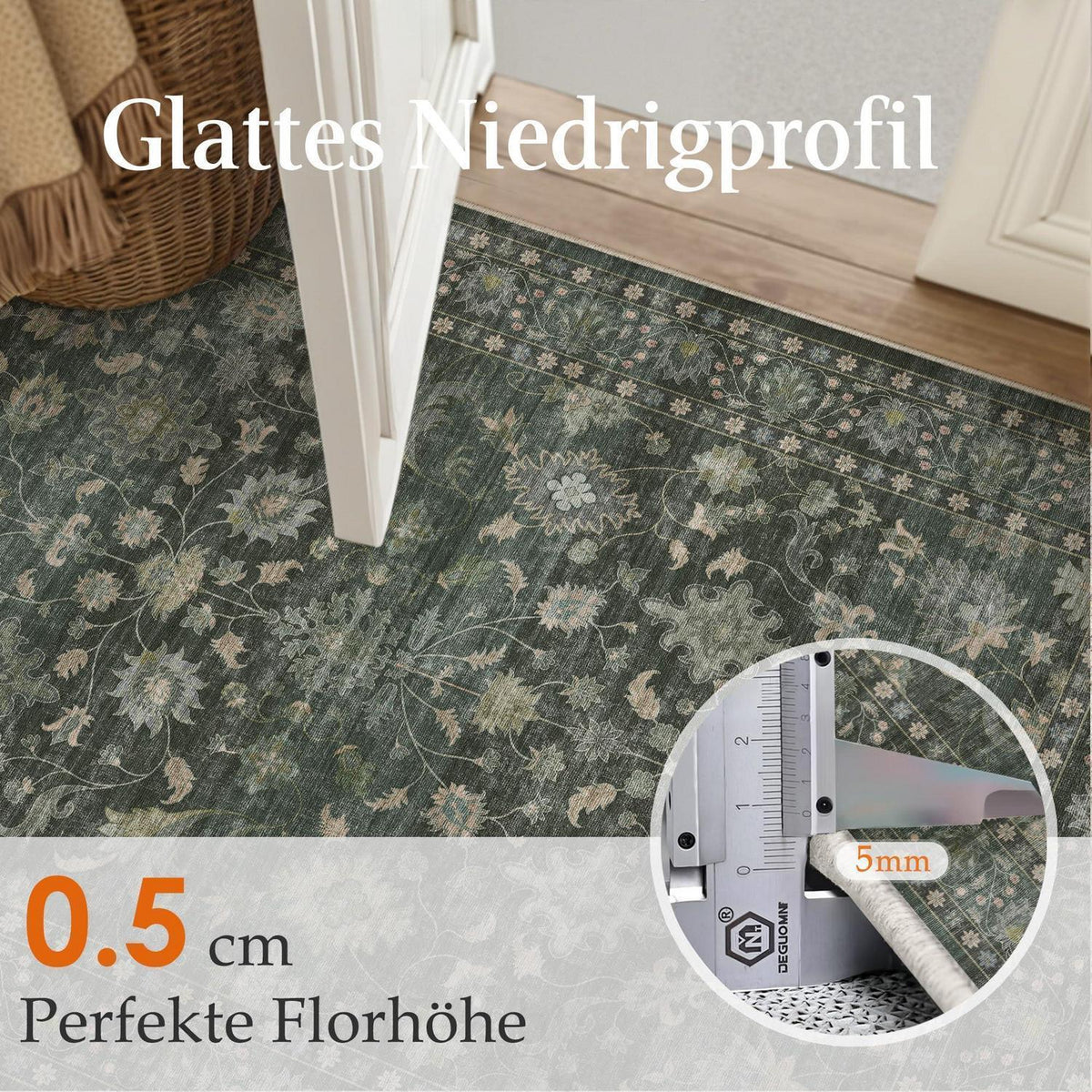 Waschbarer Teppich Grün 200x300cm – Vintage Wohnzimmerteppich