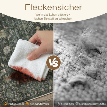Vintage Teppich Grün 60x240cm - Waschbar & Rutschfest