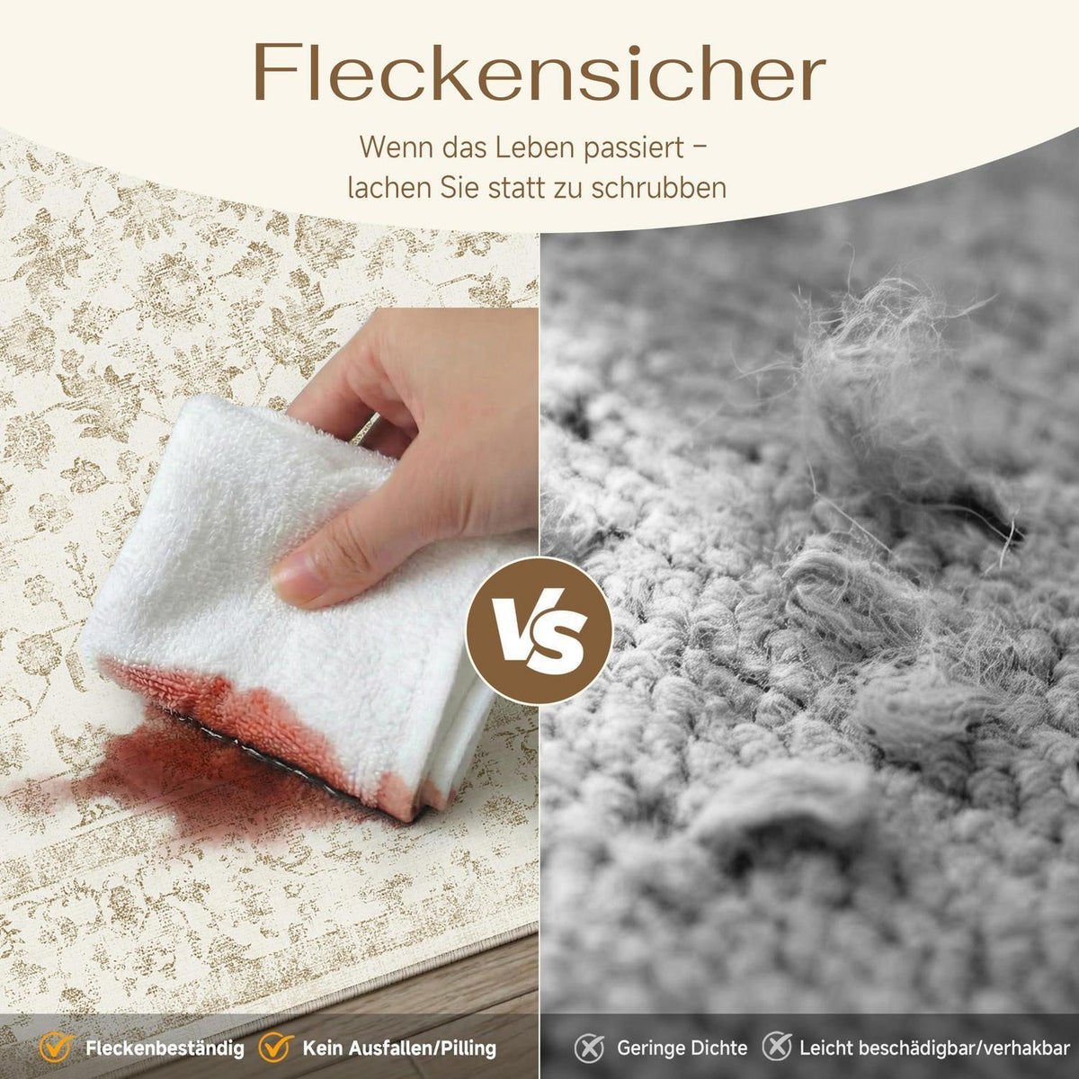 Beiger Wohnteppich 160x230cm – Waschbar & Rutschfest