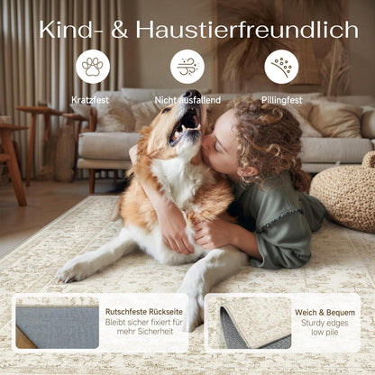 Beiger Wohnteppich 200x300cm – Waschbar & Rutschfest