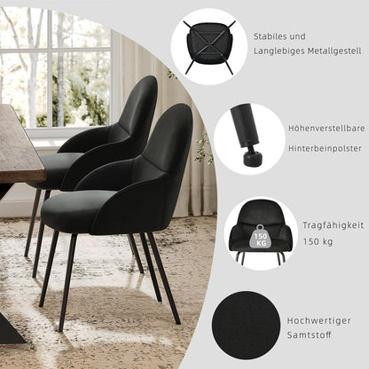 Esszimmerstühle 6er Set mit Armlehne – Schwarz, Samt & Metall