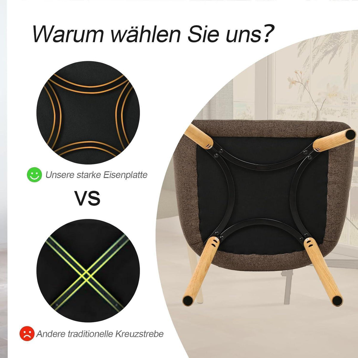Esszimmerstühle Set 4er Beige Holzbeine mit Armlehne