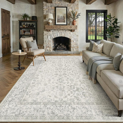 Grauer Vintage Wohnzimmerteppich 240x300cm – Weich & Rutschfest