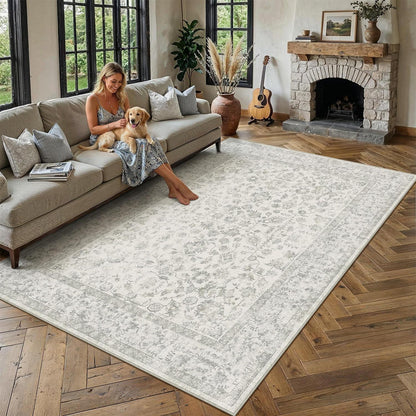 Grauer Vintage Wohnzimmerteppich 240x300cm – Weich & Rutschfest