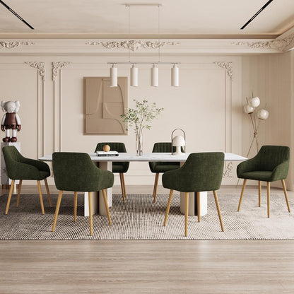 Esszimmerstühle Set 4er Beige Holzbeine mit Armlehne Grün