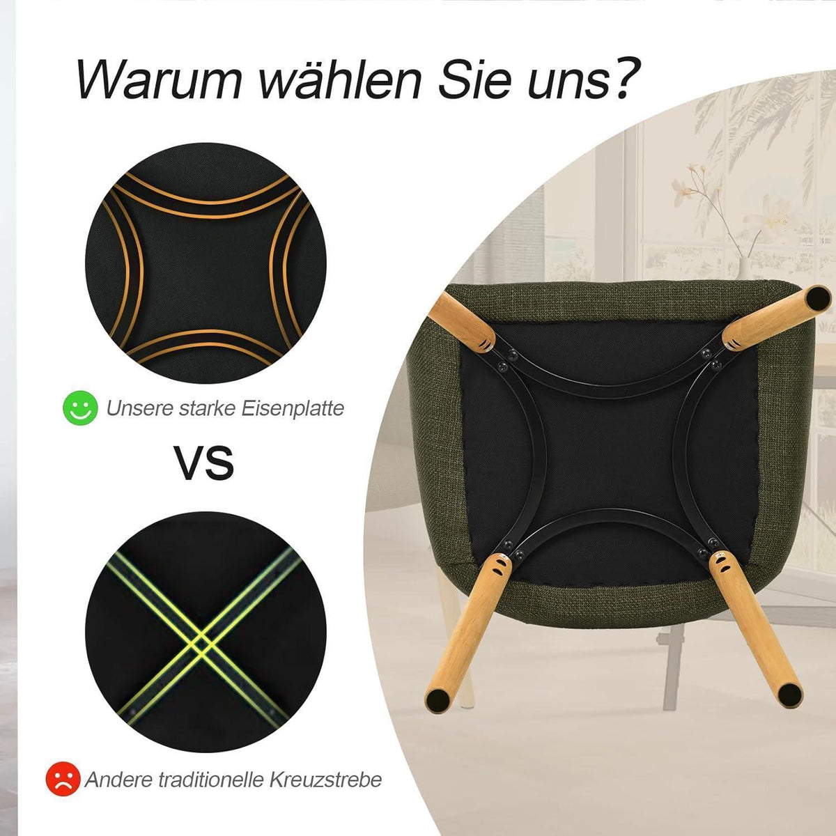 Esszimmerstühle Set 4er Beige Holzbeine mit Armlehne Grün
