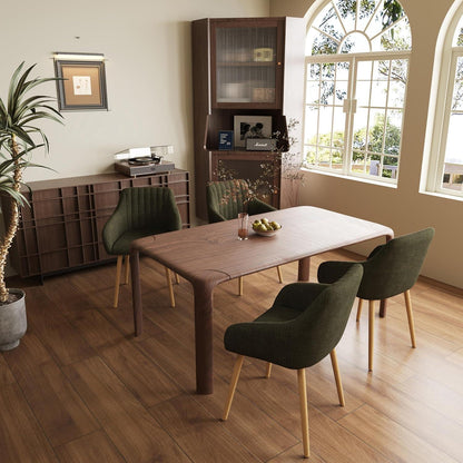 Esszimmerstühle Set 4er Beige Holzbeine mit Armlehne Grün