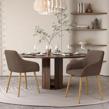 Esszimmerstühle Beige mit Armlehne & Holzbeinen – 6er Set